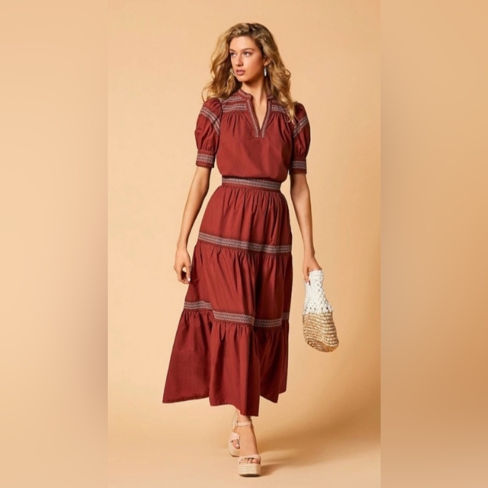 A Loves A Woven Embroidered Trim Tiered A-Line Maxi Skirt Size Small NWT $128